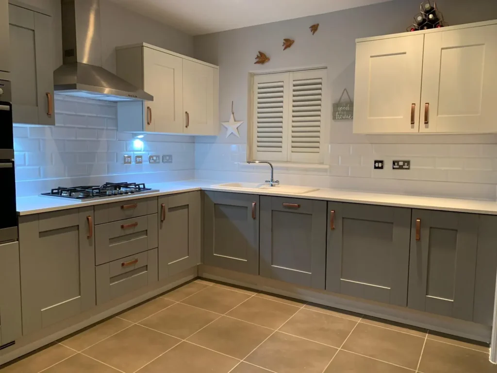 Beautifully fitted and finished kitchen with tiled walls and floor. Work completed by Haylock Enterprises.